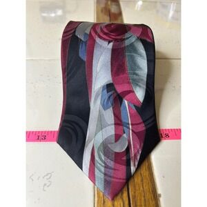 J T Beckett Silk Blend‎ Necktie Burgundy Black Abstract Pattern